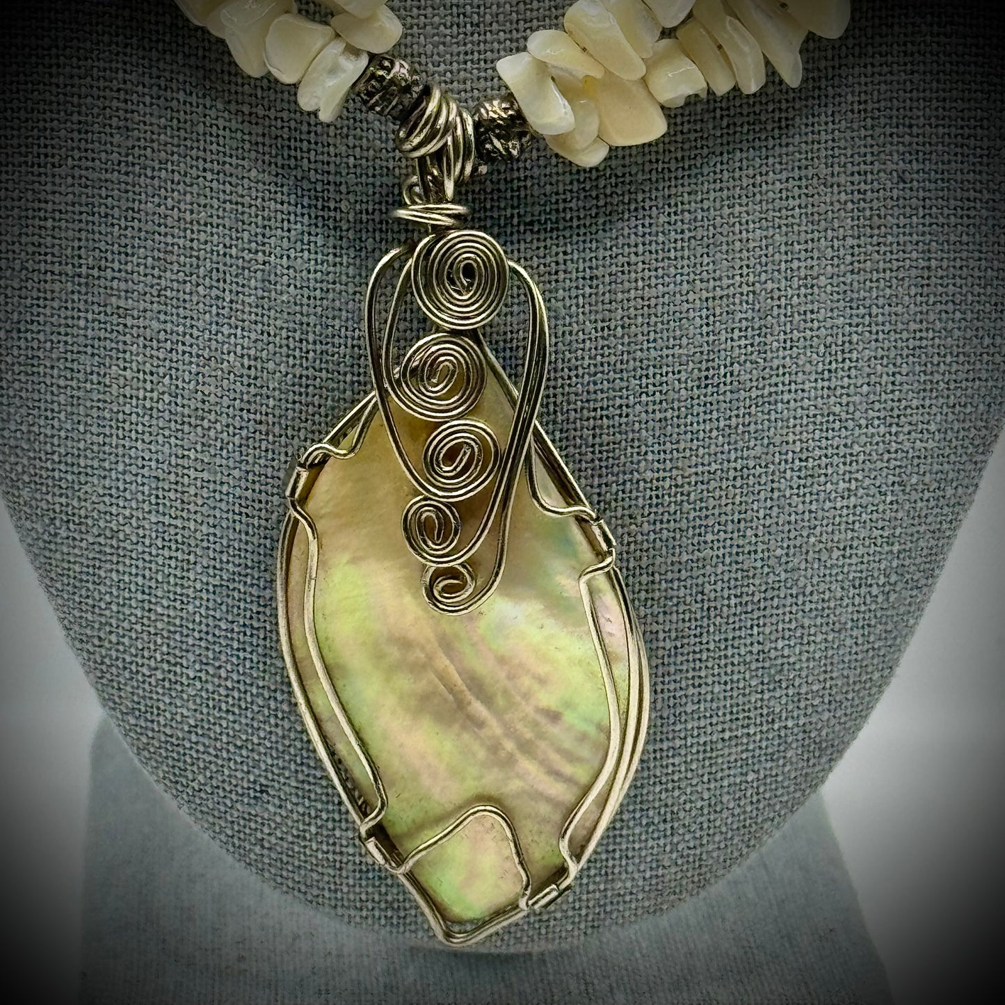Mother of Pearl and Abalone Double Strand Pendant Necklace