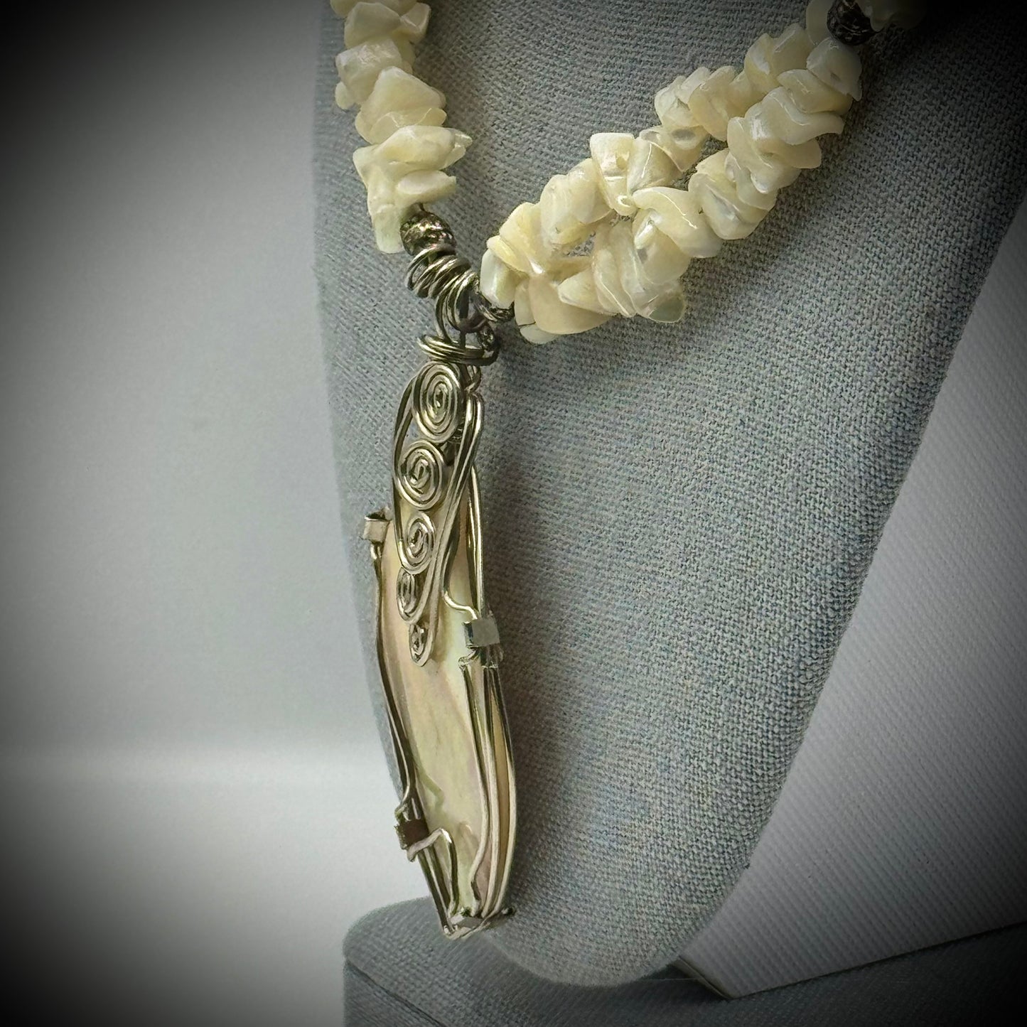 Mother of Pearl and Abalone Double Strand Pendant Necklace