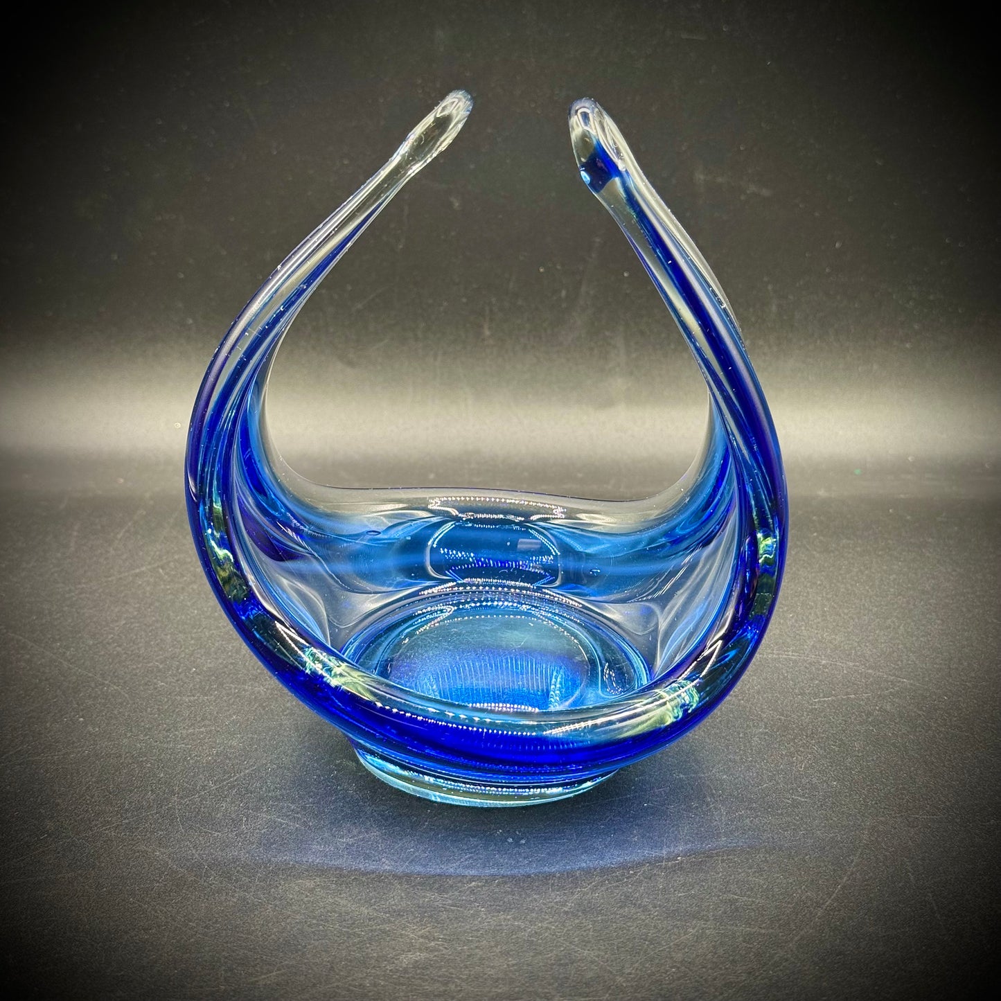 Blue Murano Style Art Glass Basket