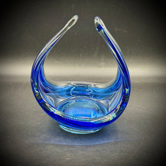 Blue Murano Style Art Glass Basket