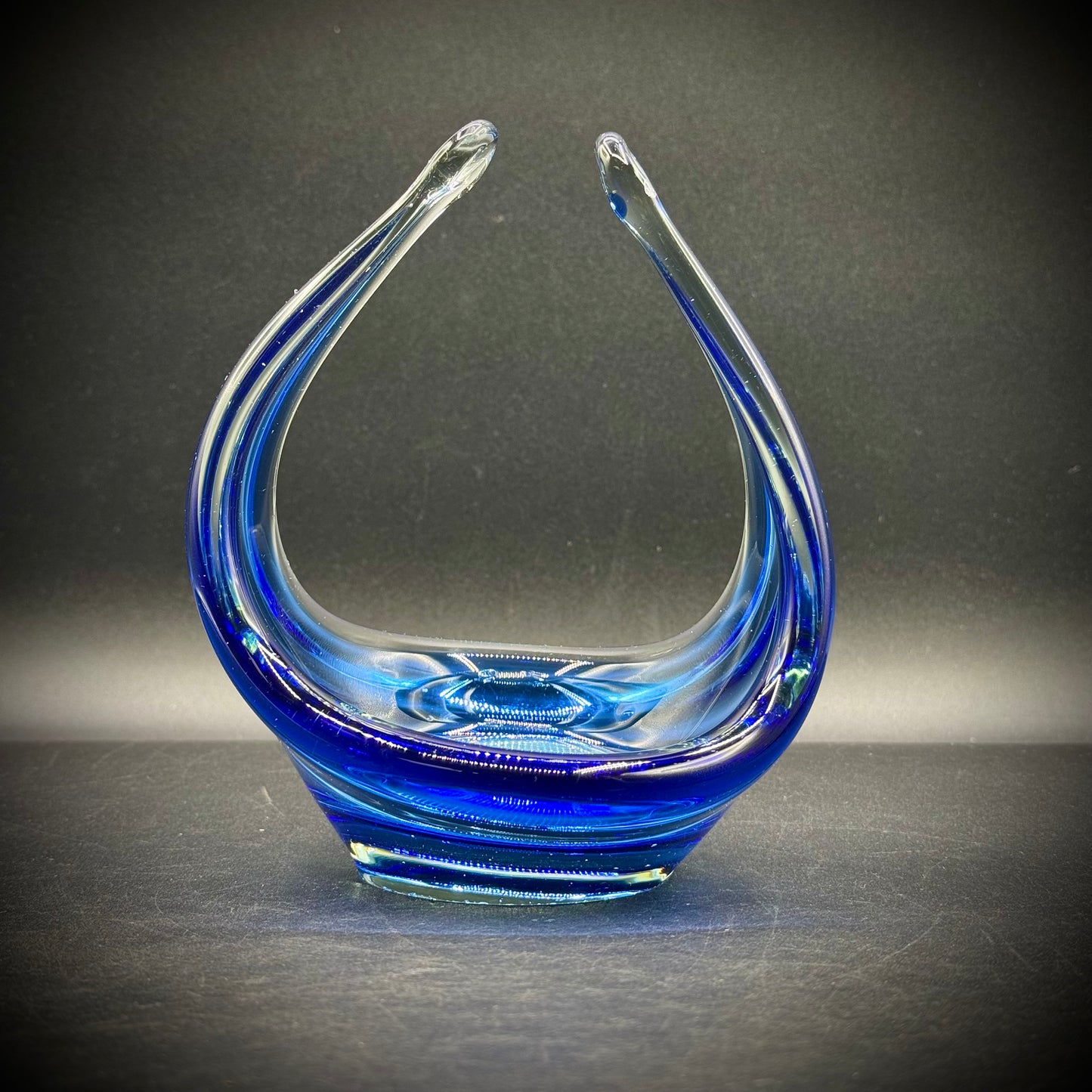 Blue Murano Style Art Glass Basket
