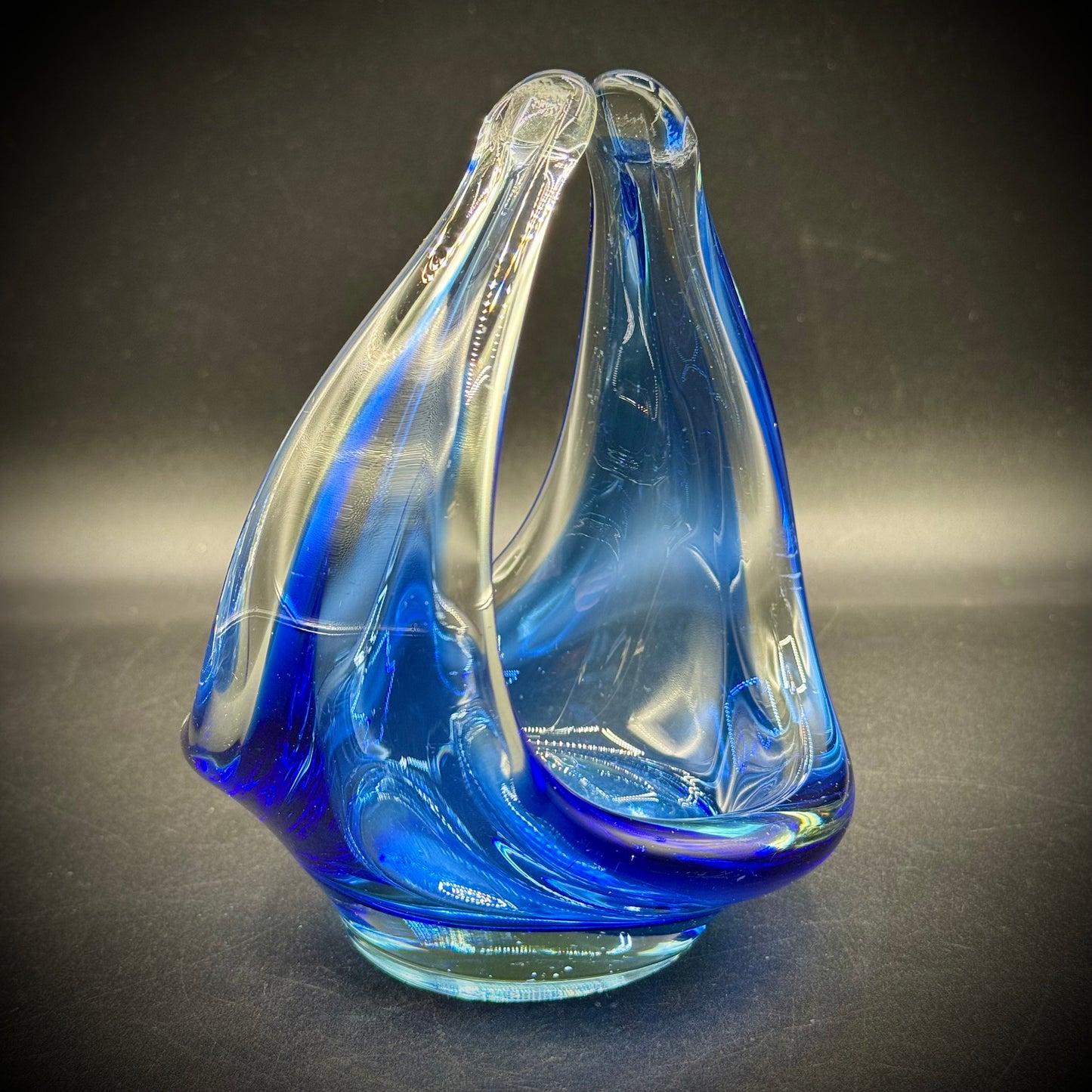Blue Murano Style Art Glass Basket