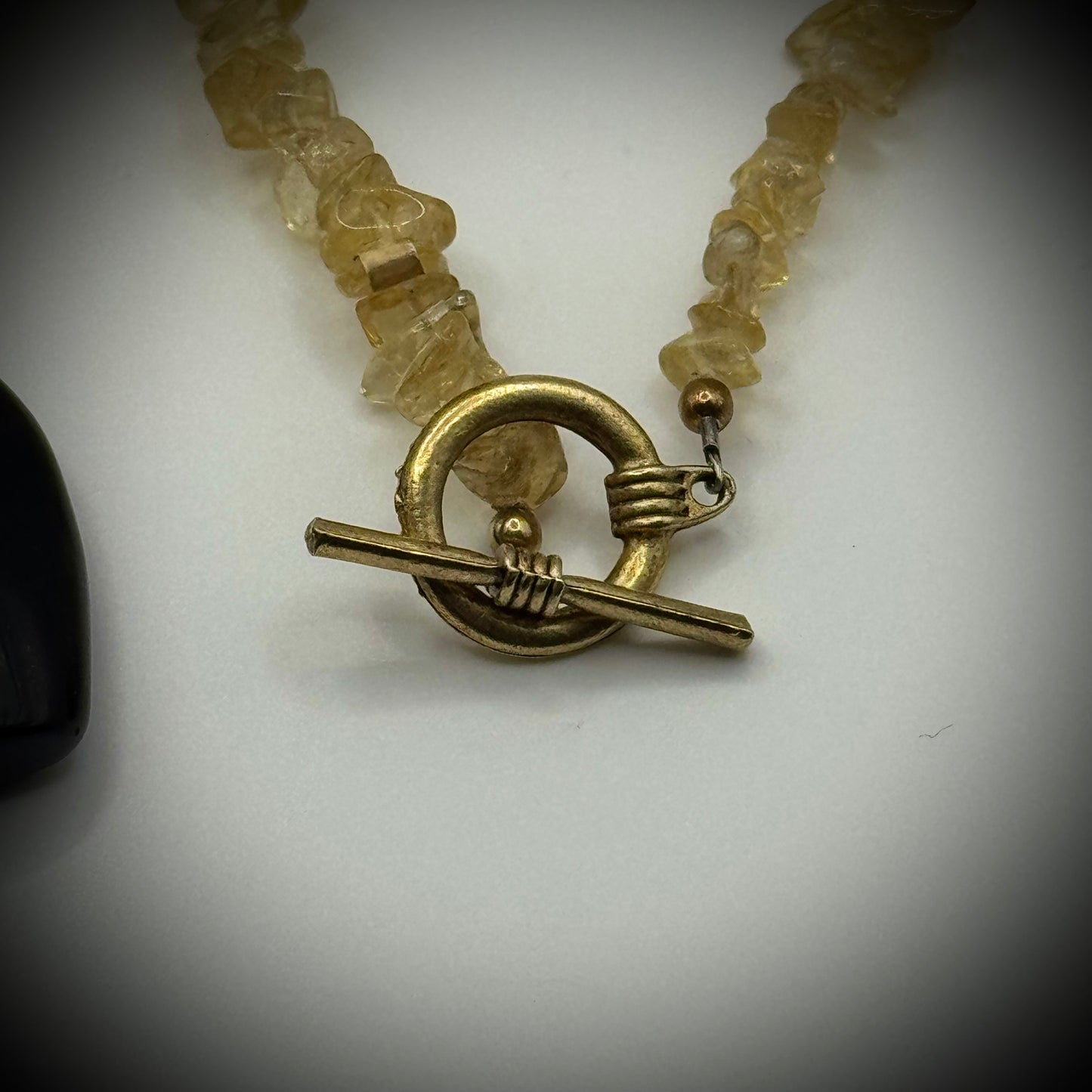 Yellow Quartz Necklace with Carved Onyx Bear Pendant