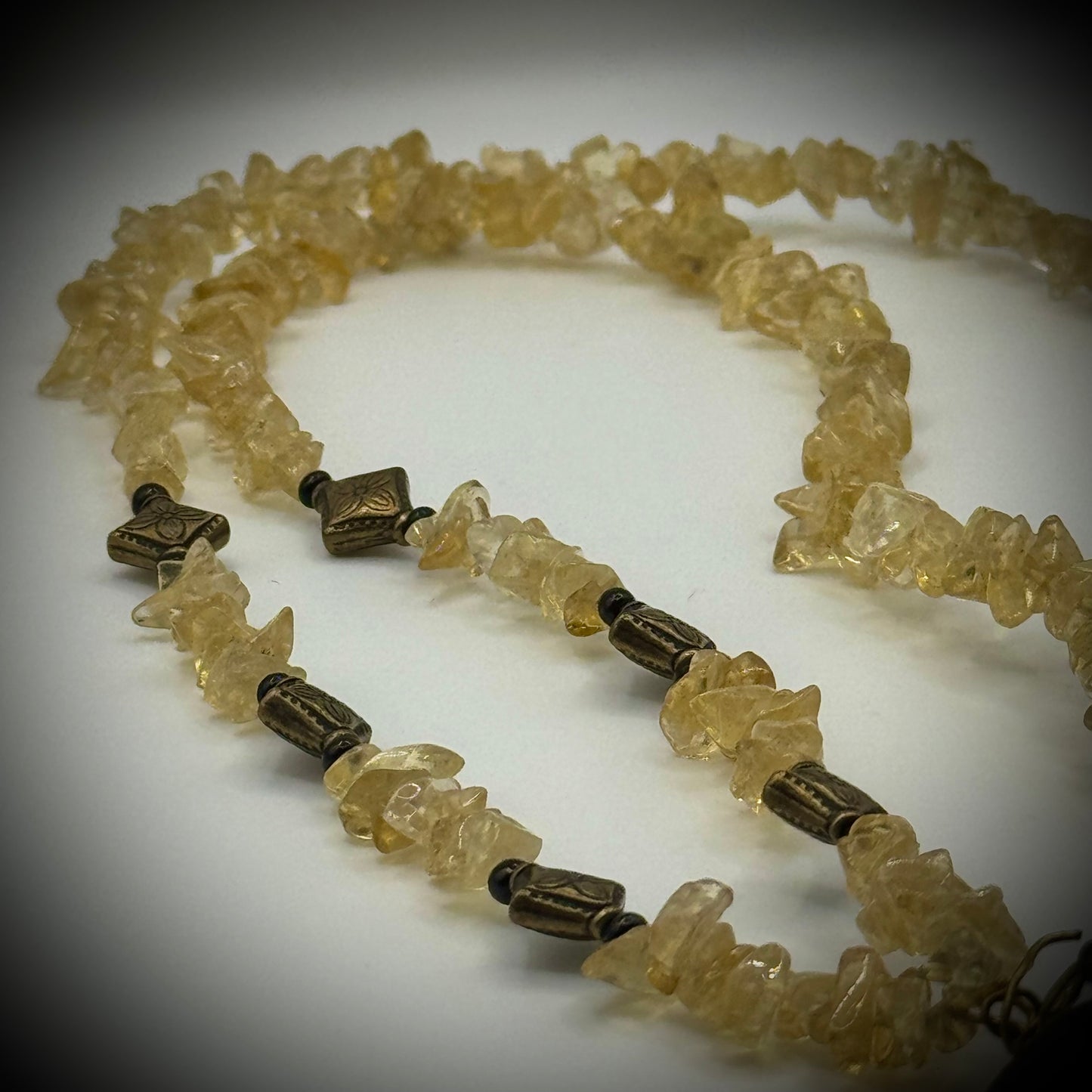 Yellow Quartz Necklace with Carved Onyx Bear Pendant