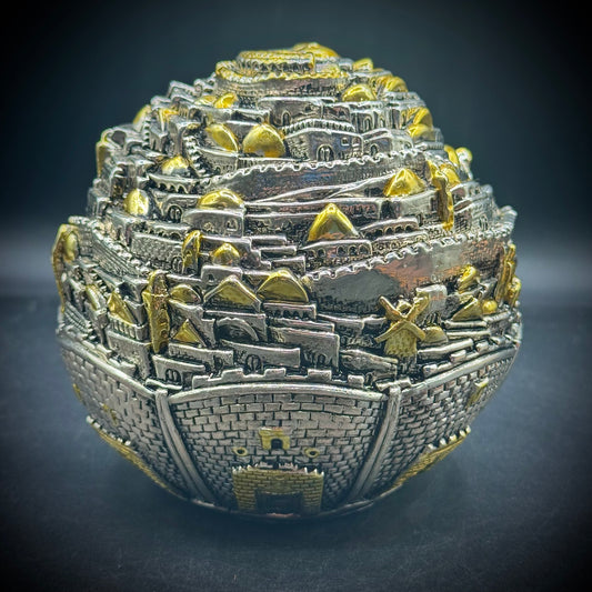 Large Heavy .925 Sterling Silver & Gold Old Jerusalem Ball Globe