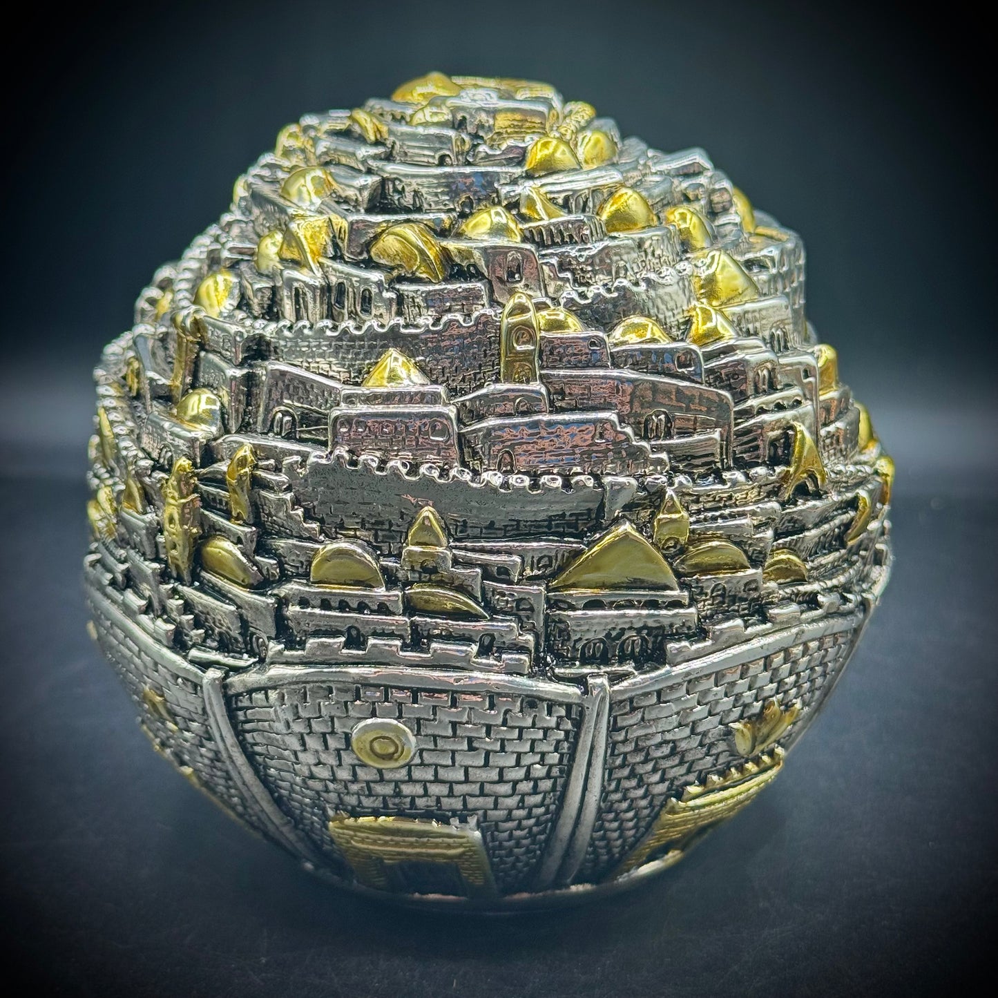 Large Heavy .925 Sterling Silver & Gold Old Jerusalem Ball Globe