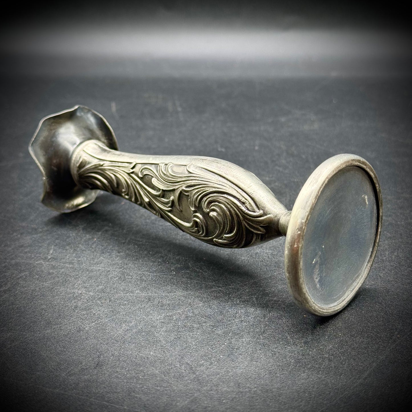 Antique Ornate Scrollwork Pewter Bud Vase