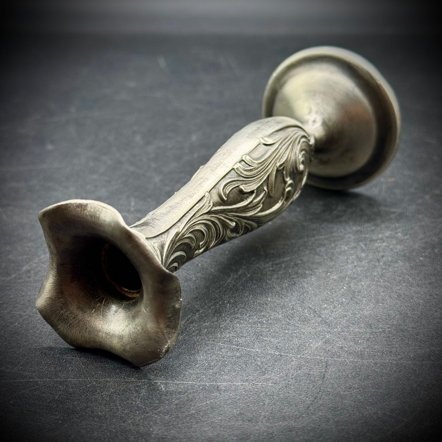Antique Ornate Scrollwork Pewter Bud Vase