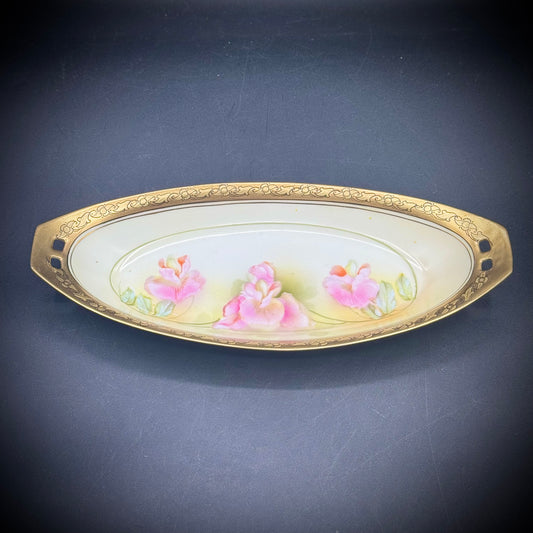 Vintage German Porcelain Dish with Flower Motif & Gold Accents