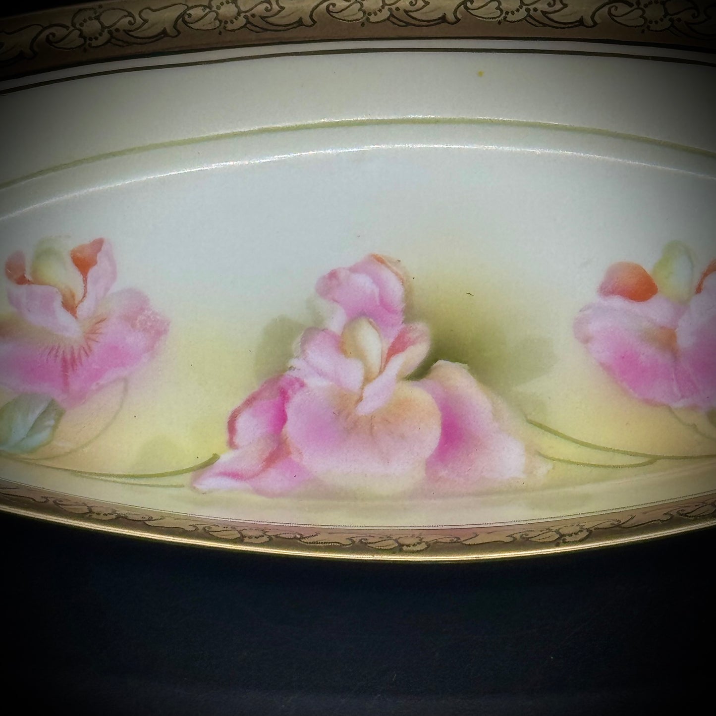 Vintage German Porcelain Dish with Flower Motif & Gold Accents