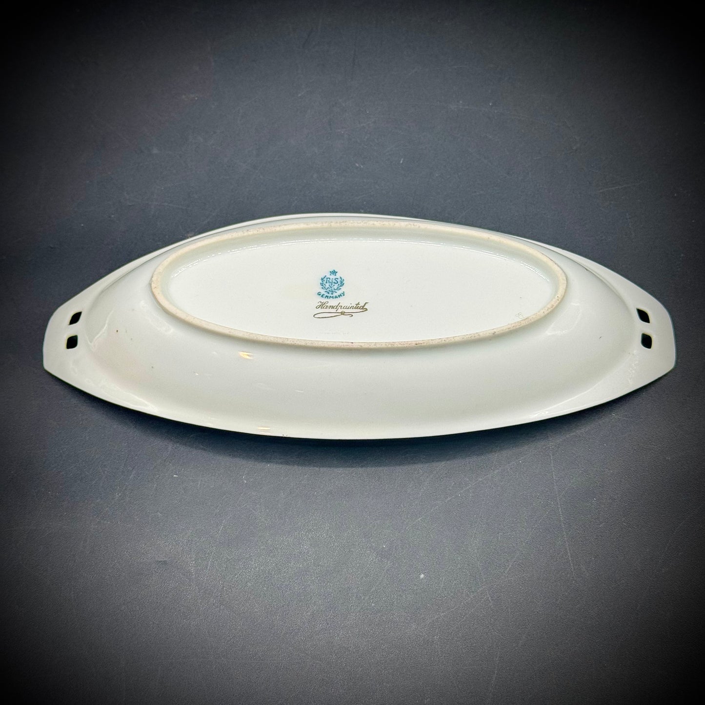 Vintage German Porcelain Dish with Flower Motif & Gold Accents