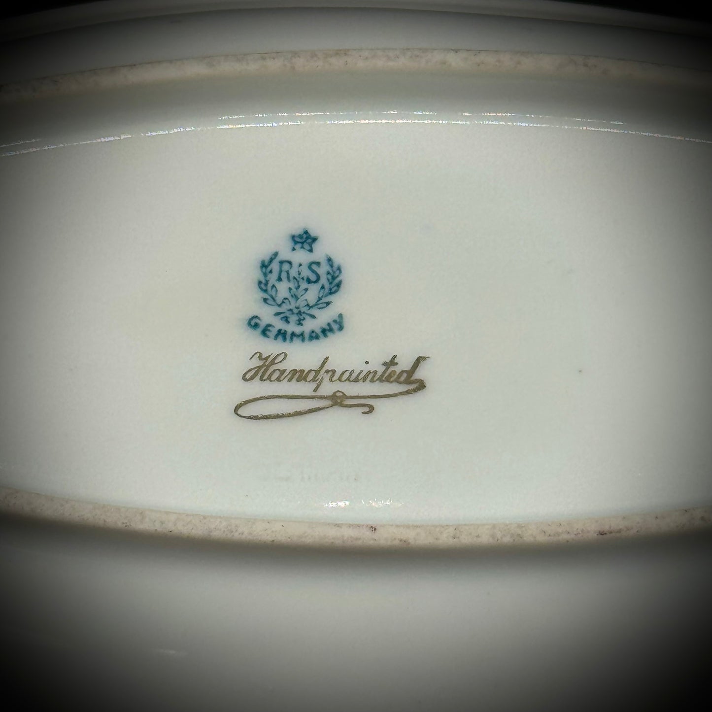 Vintage German Porcelain Dish with Flower Motif & Gold Accents