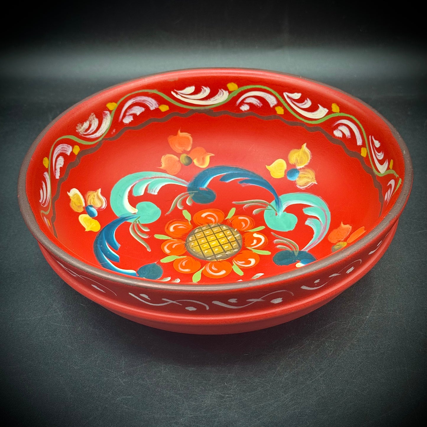 Hand Painted Norwegian Wood Dish/Bowl with Vibrant Colors
