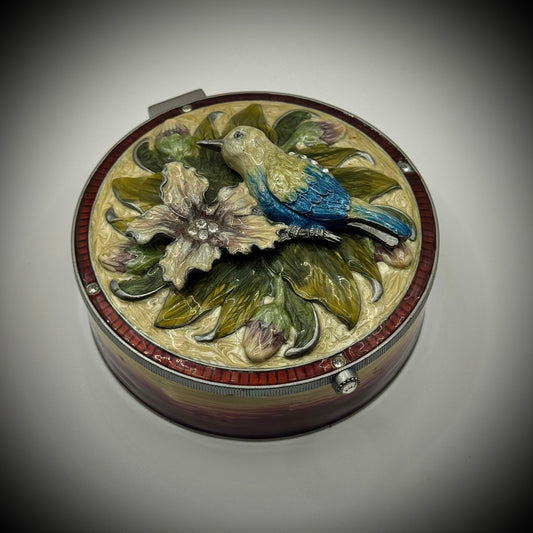 Vintage Collette Et Cie Hummingbird Enamel & Crystal Trinket Box