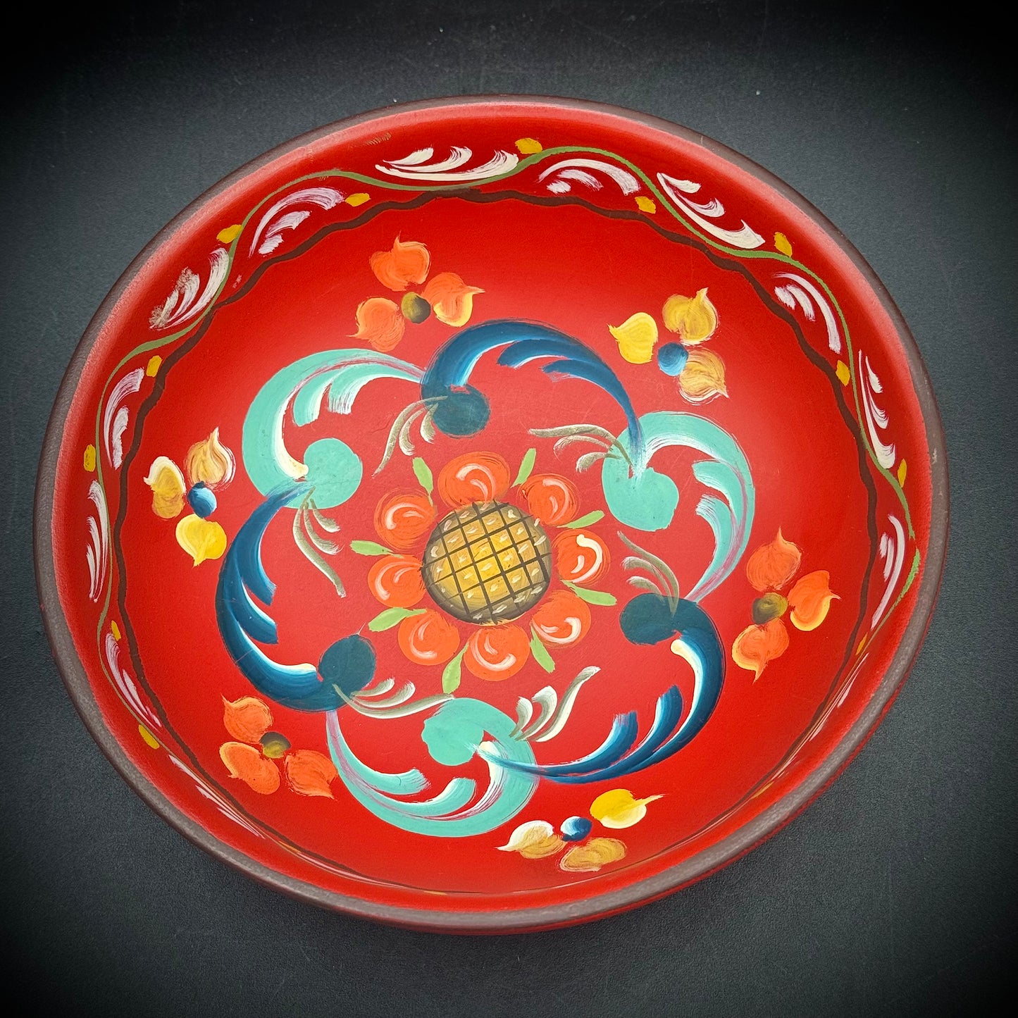 Hand Painted Norwegian Wood Dish/Bowl with Vibrant Colors