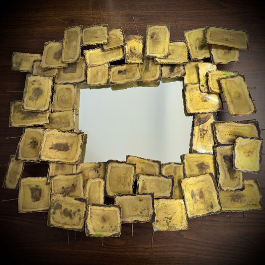Stunning 1974 MCM Brutalist Artist Signed Brass Mirror
