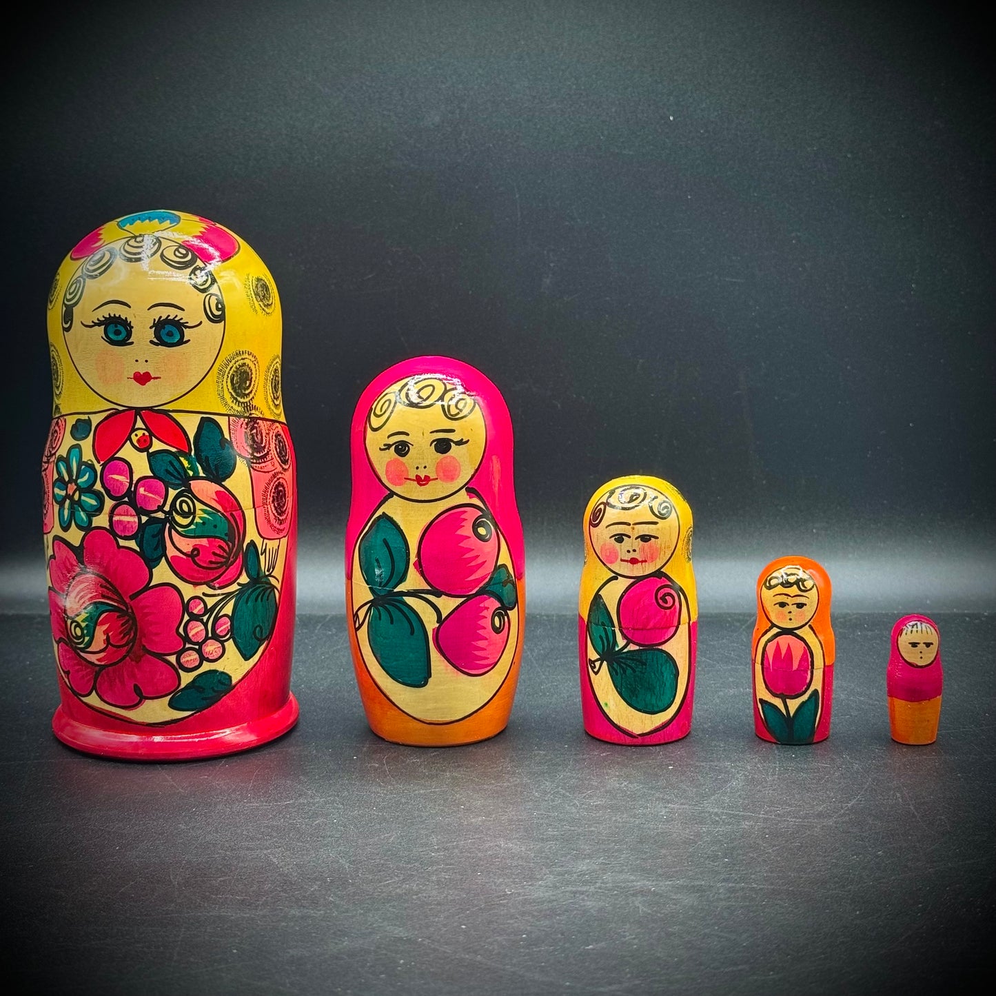 Hand Painted Five Tier Nesting Doll Set Artist Signed