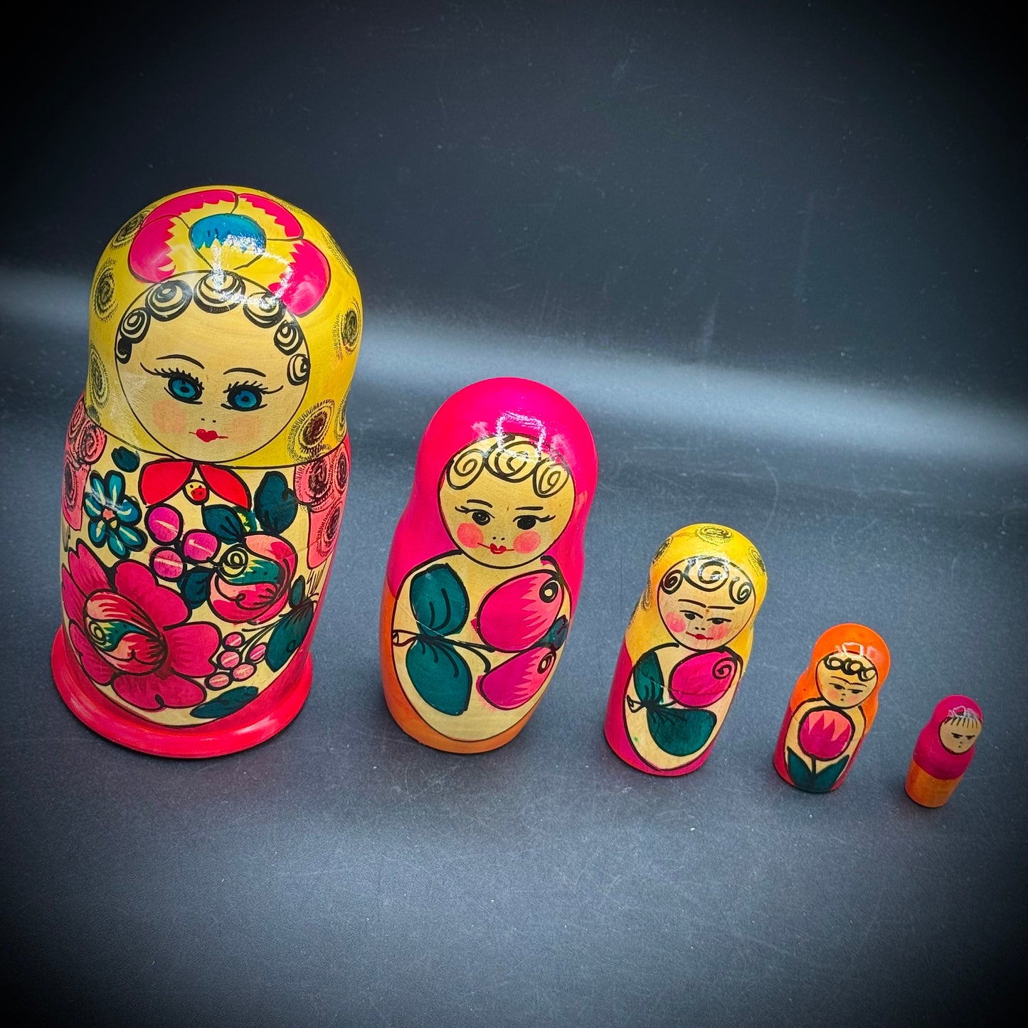 Hand Painted Five Tier Nesting Doll Set Artist Signed