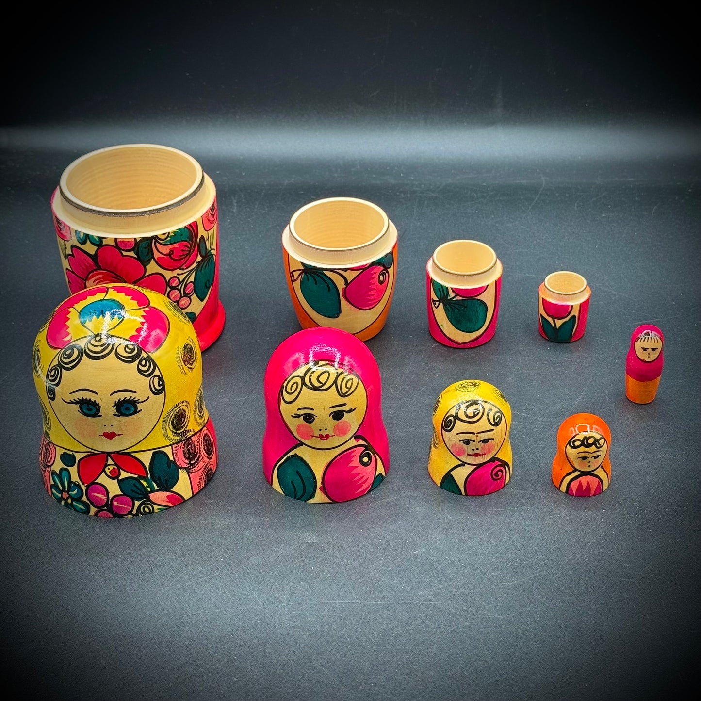Hand Painted Five Tier Nesting Doll Set Artist Signed