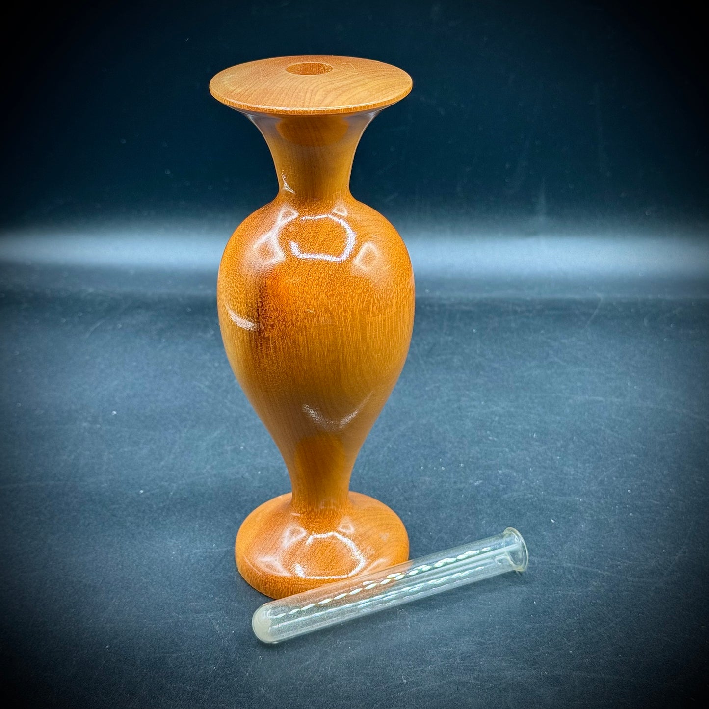 Turned Oregon Myrtlewood Vase with Glass Insert