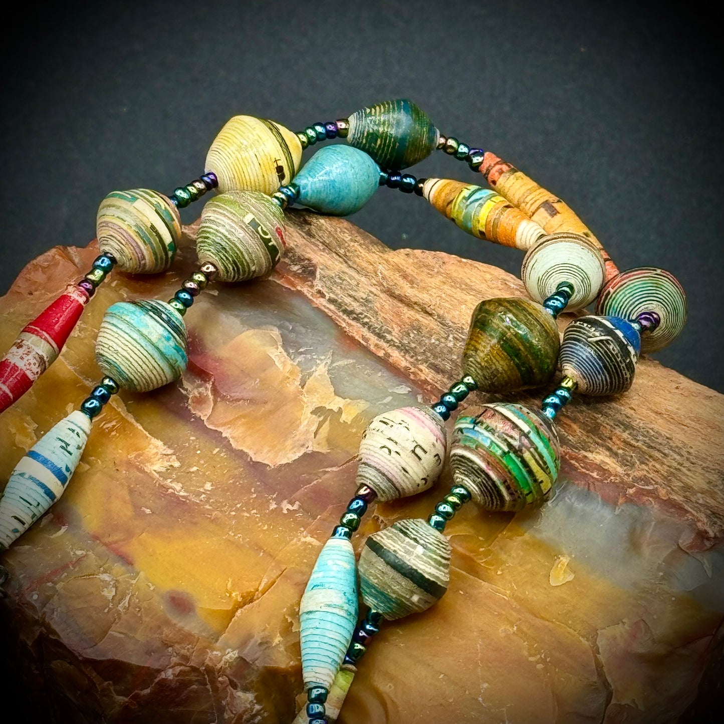 Hand Made Colorful Paper Bead Necklace