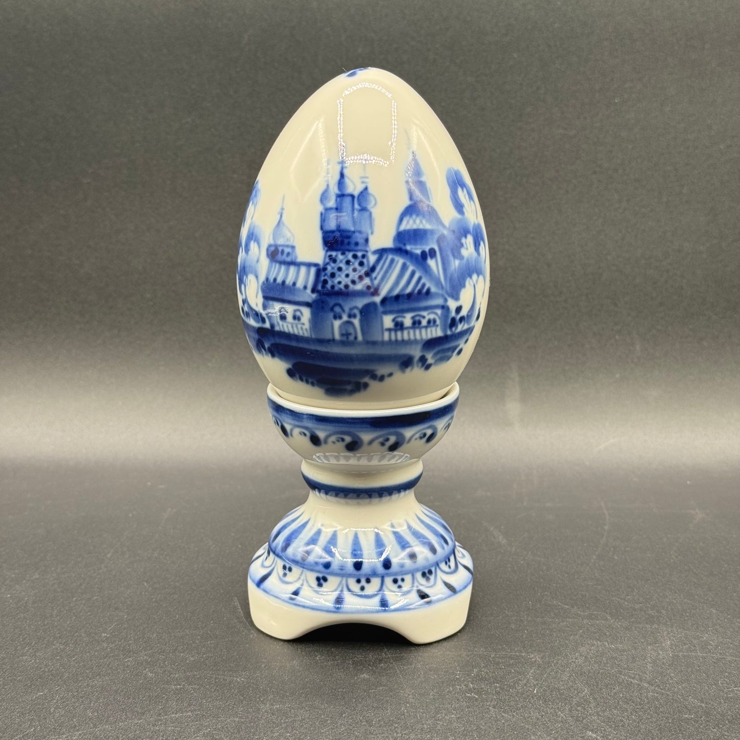 Vintage Hand Painted Porcelain Egg & Pedestal - Made in USSR