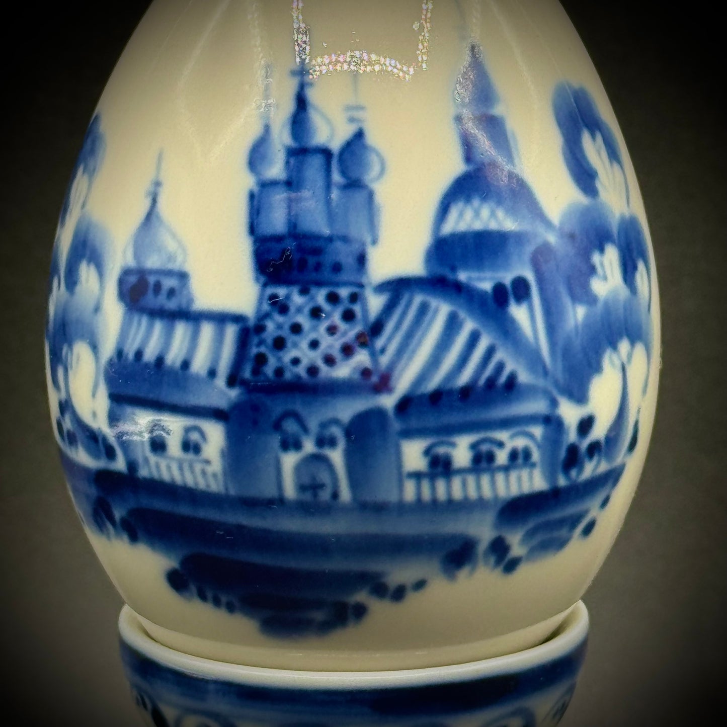 Vintage Hand Painted Porcelain Egg & Pedestal - Made in USSR