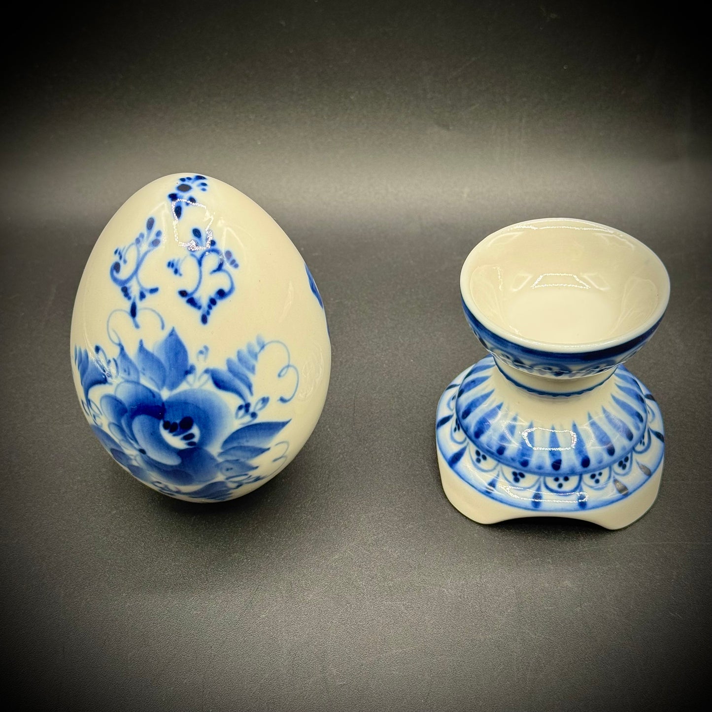 Vintage Hand Painted Porcelain Egg & Pedestal - Made in USSR