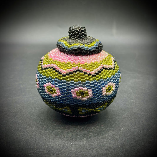 Hand Made Beaded Rattan Lidded Container - Made in Bali