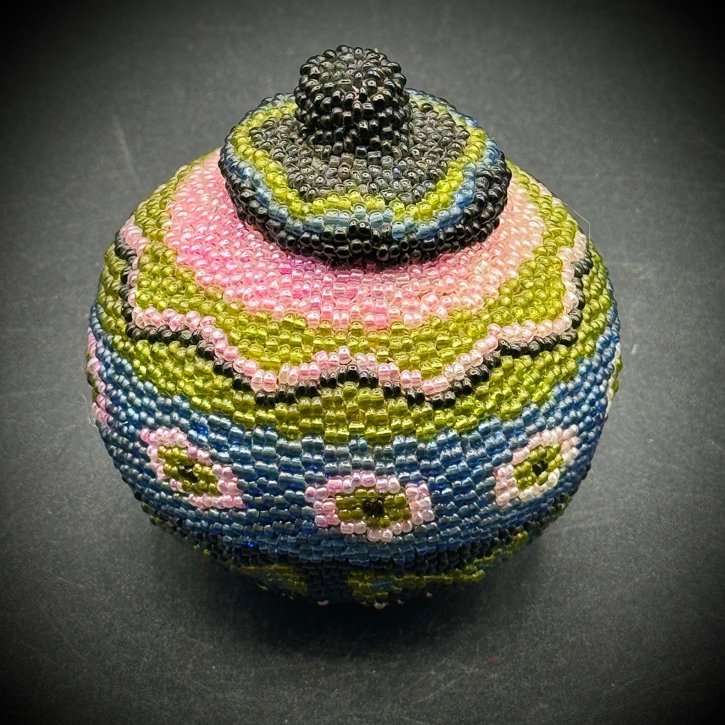 Hand Made Beaded Rattan Lidded Container - Made in Bali