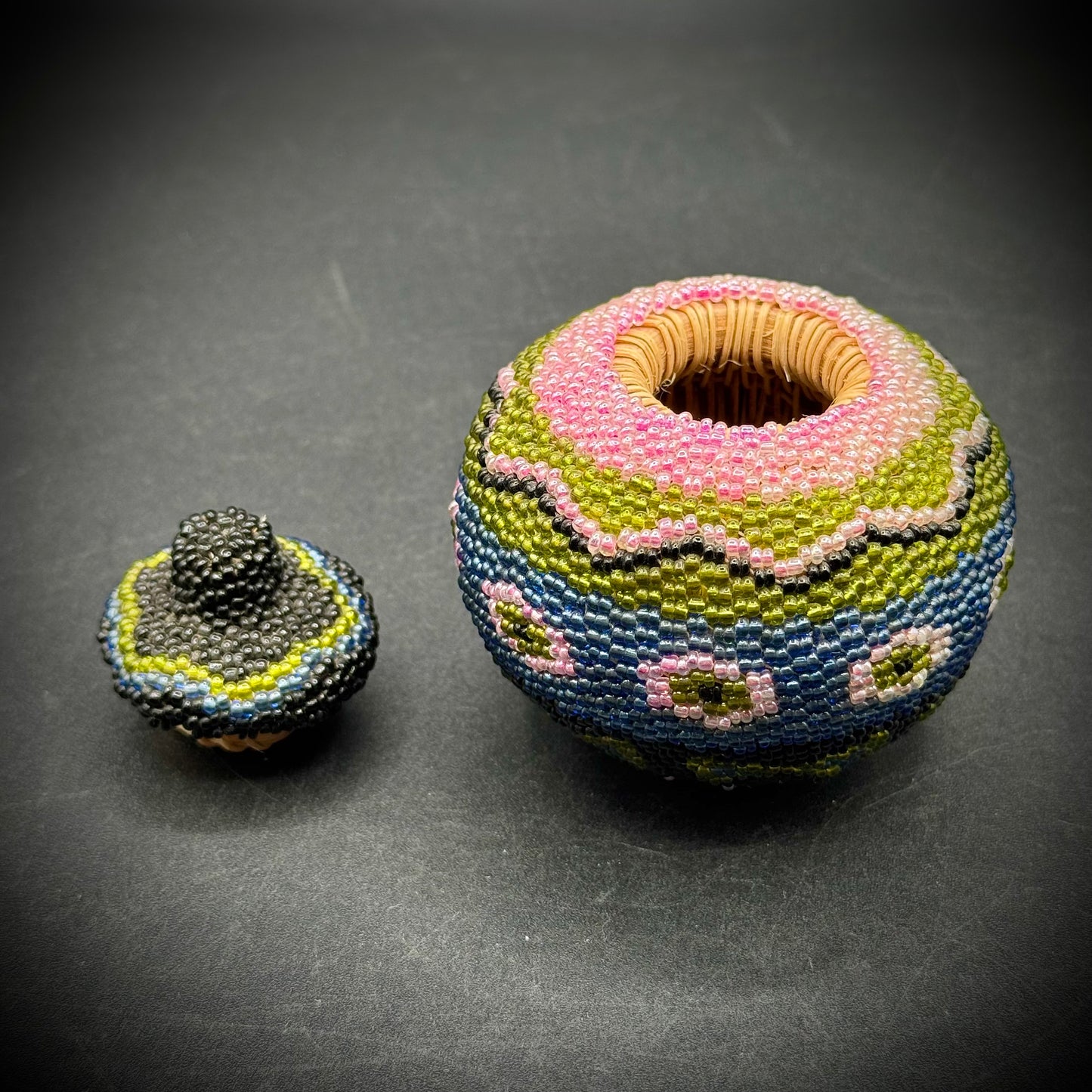Hand Made Beaded Rattan Lidded Container - Made in Bali