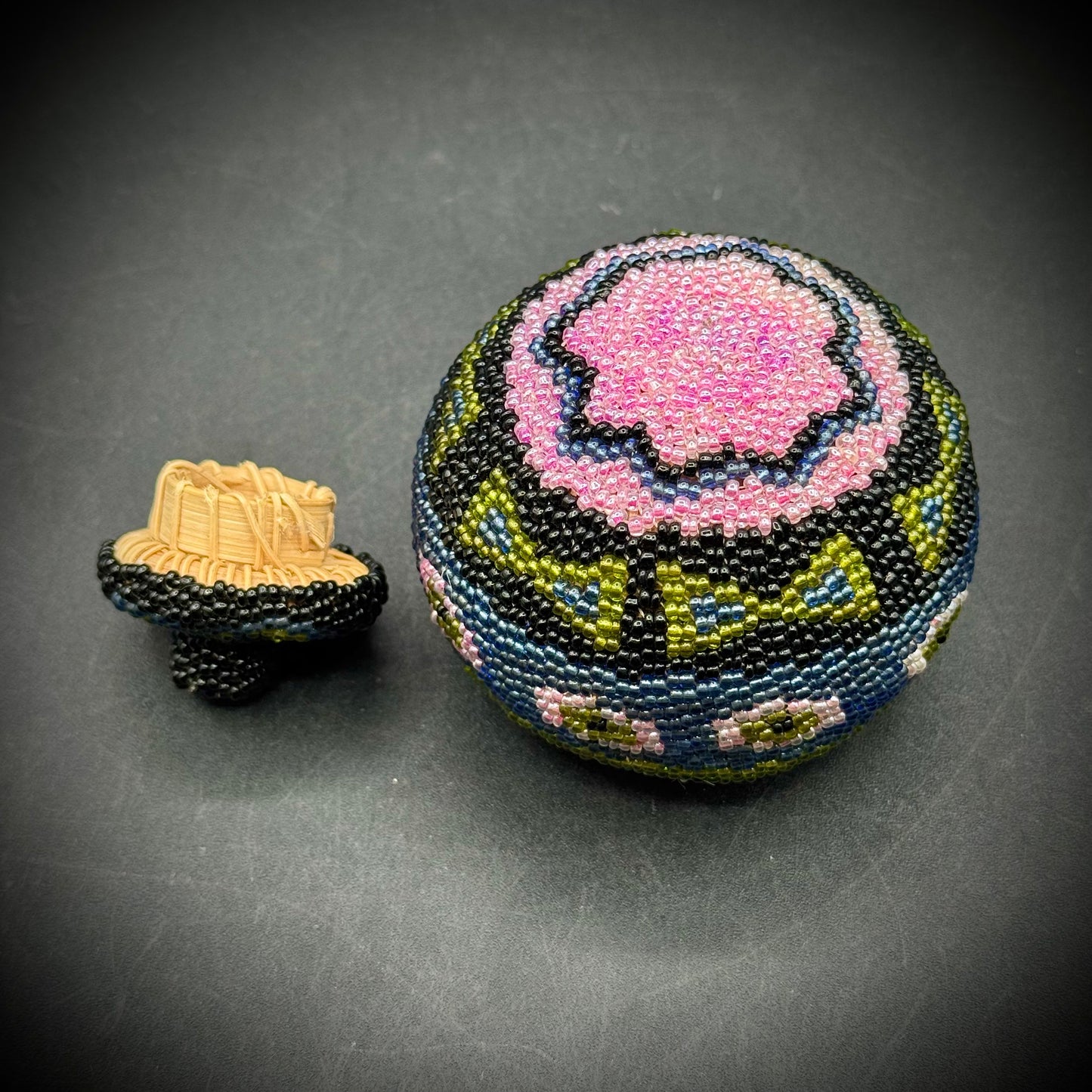 Hand Made Beaded Rattan Lidded Container - Made in Bali