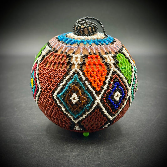 Hand Made African Beaded Gourd Bottle