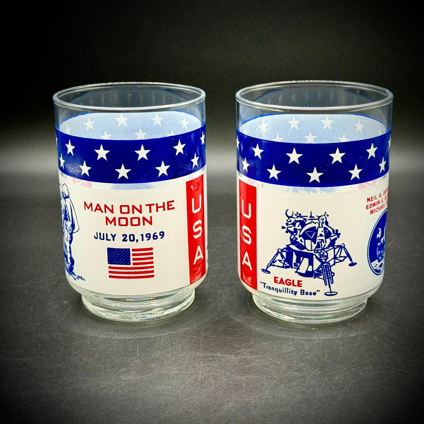 Vintage Libbey Apollo 11 Moon Landing Weighted Glasses