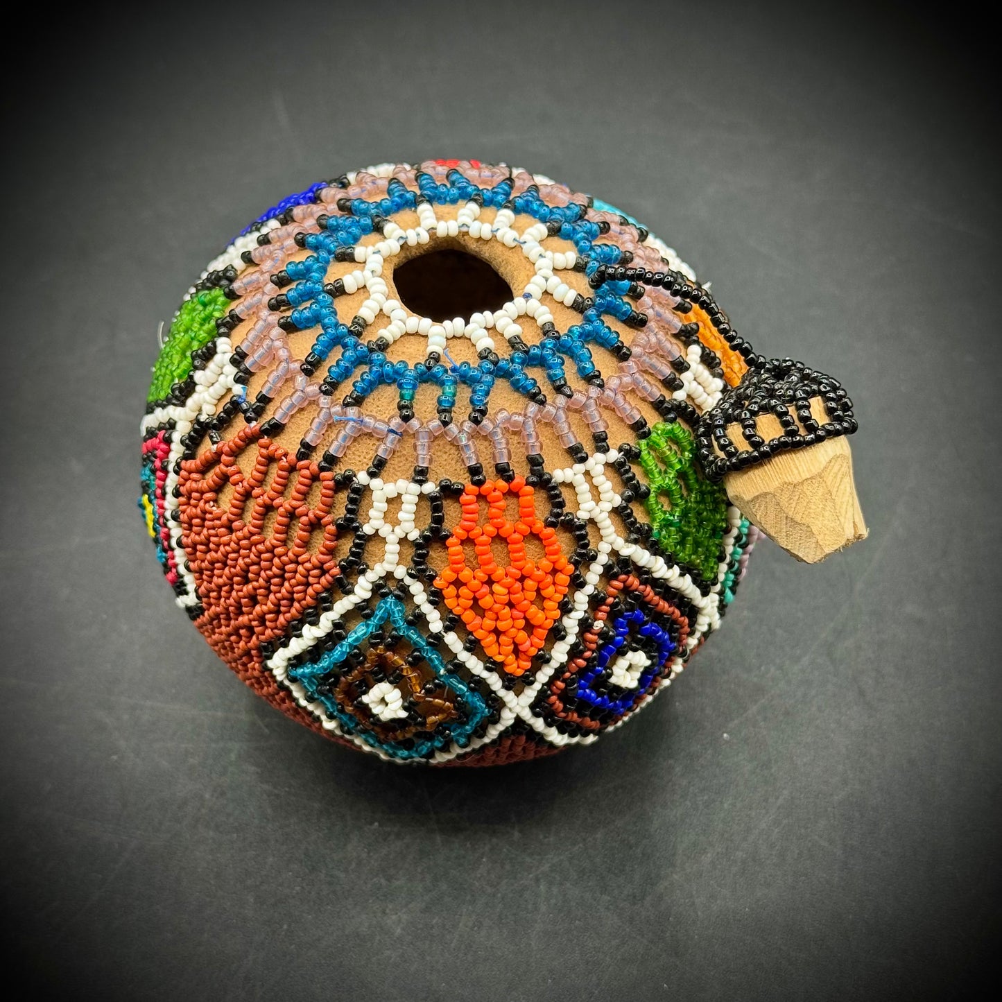 Hand Made African Beaded Gourd Bottle