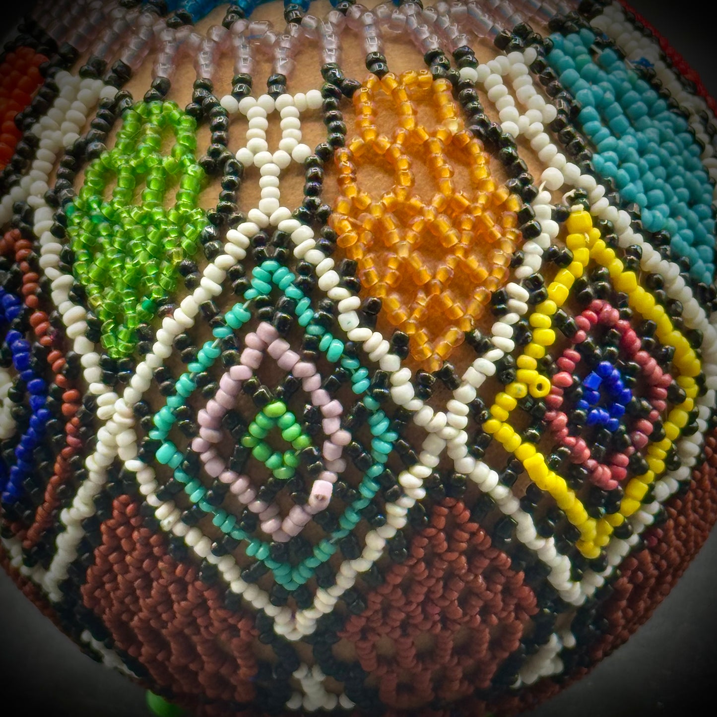 Hand Made African Beaded Gourd Bottle