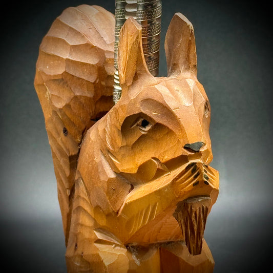 Vintage Hand Carved Wood Squirrel Nutcracker Holder