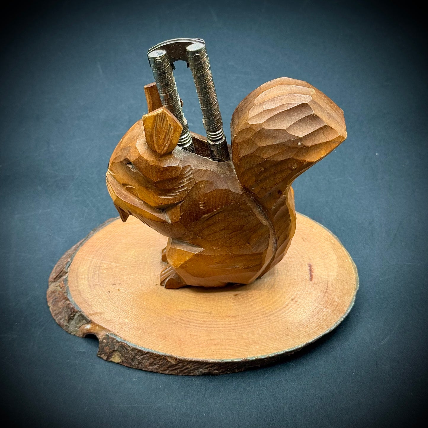 Vintage Hand Carved Wood Squirrel Nutcracker Holder