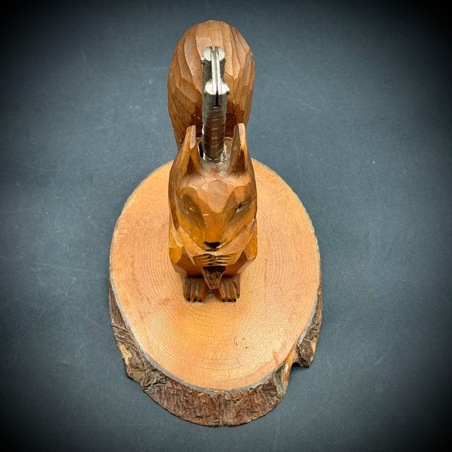 Vintage Hand Carved Wood Squirrel Nutcracker Holder