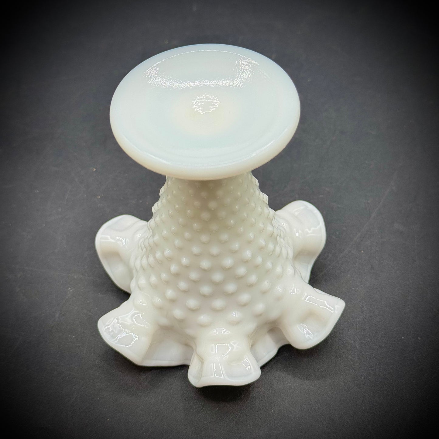 Vintage Fenton Milk Glass Hobnail Ruffle Vase