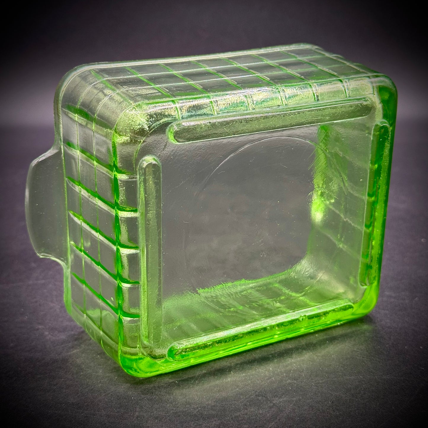 Vintage Uranium Glass Rectangle Handled Container
