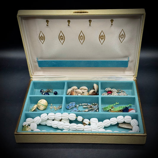 Vintage MCM Babcock Jewelry Box w/Collection of Costume Jewelry