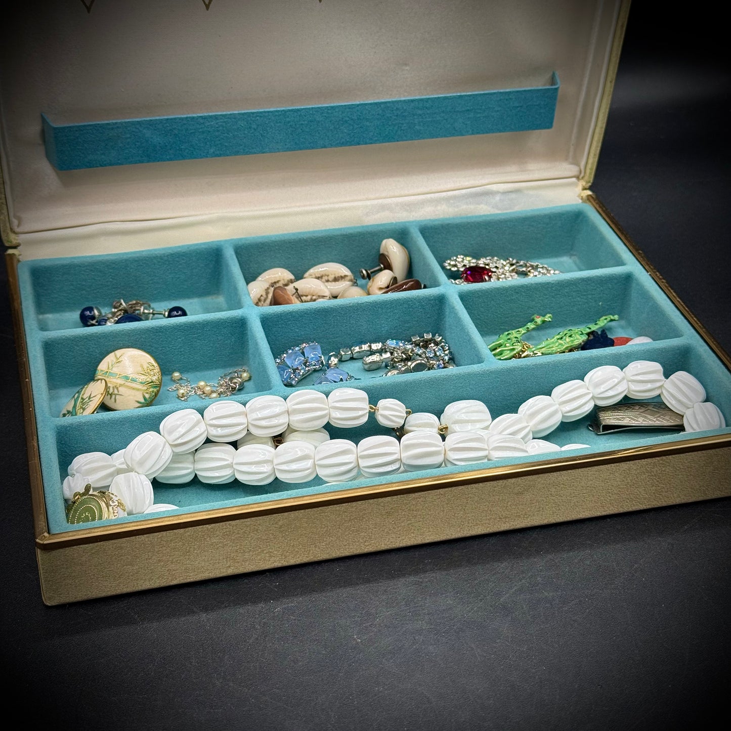 Vintage MCM Babcock Jewelry Box w/Collection of Costume Jewelry