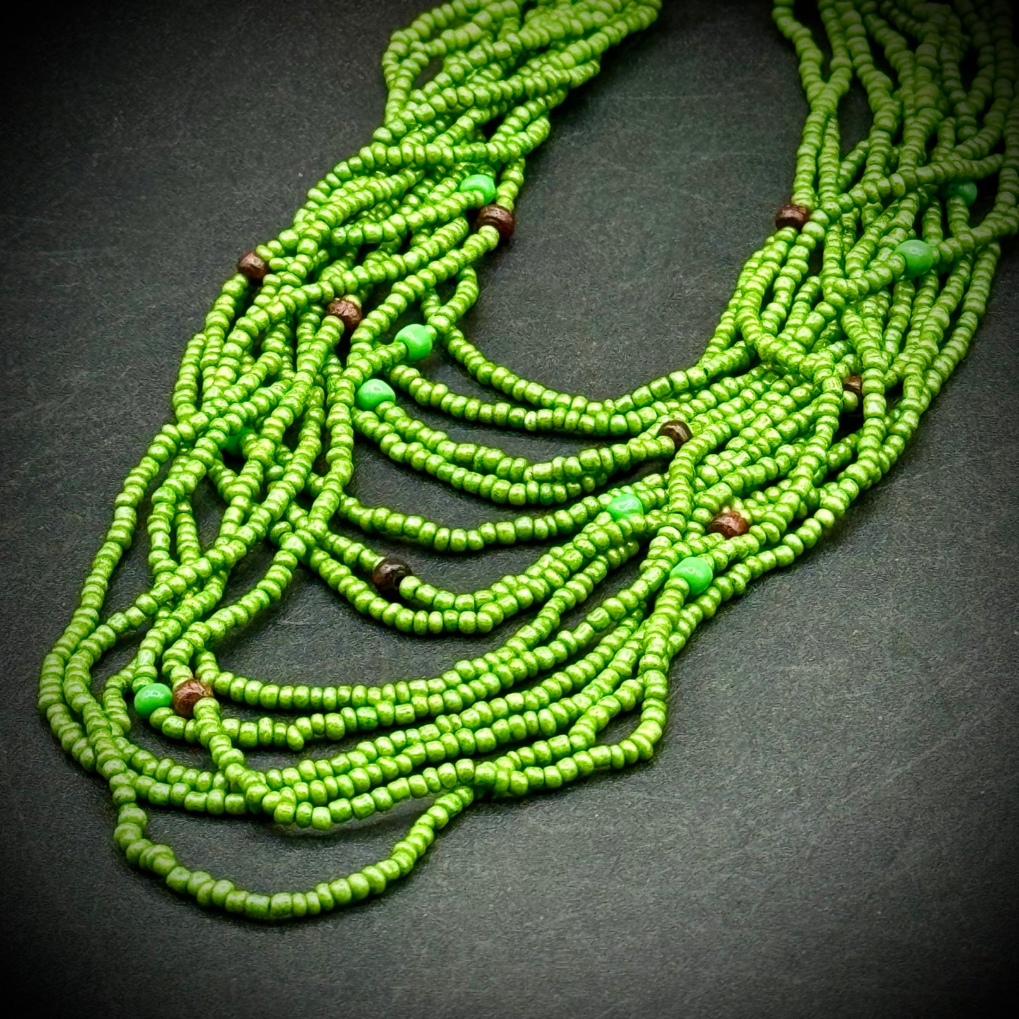 Multi-Strand Adjustable Green Bead Necklace