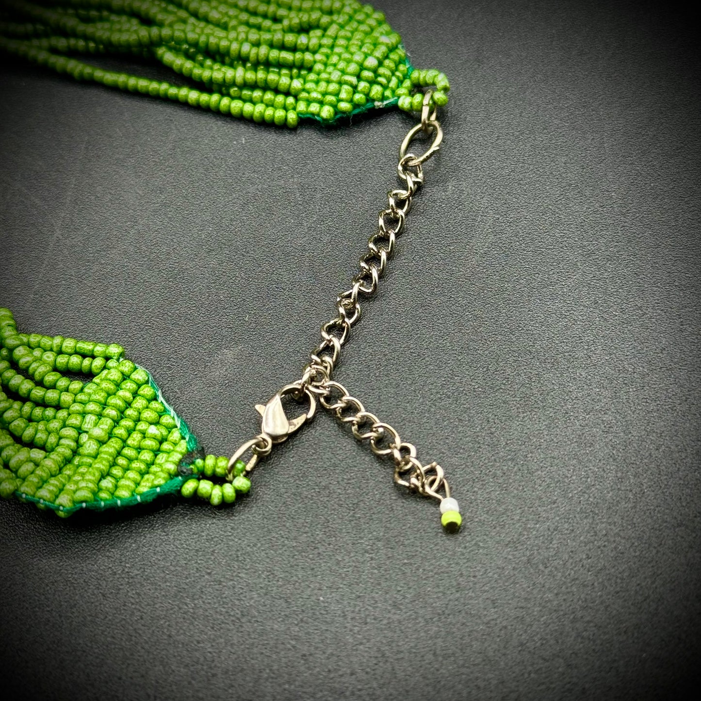 Multi-Strand Adjustable Green Bead Necklace