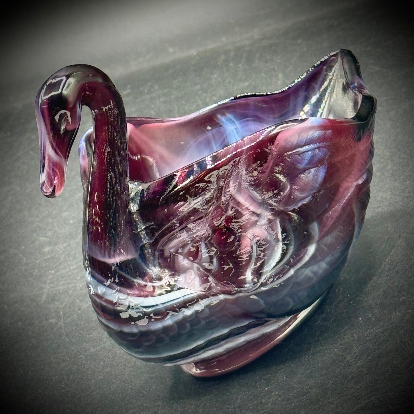 Vintage Imperial Slag Glass Amethyst Swan