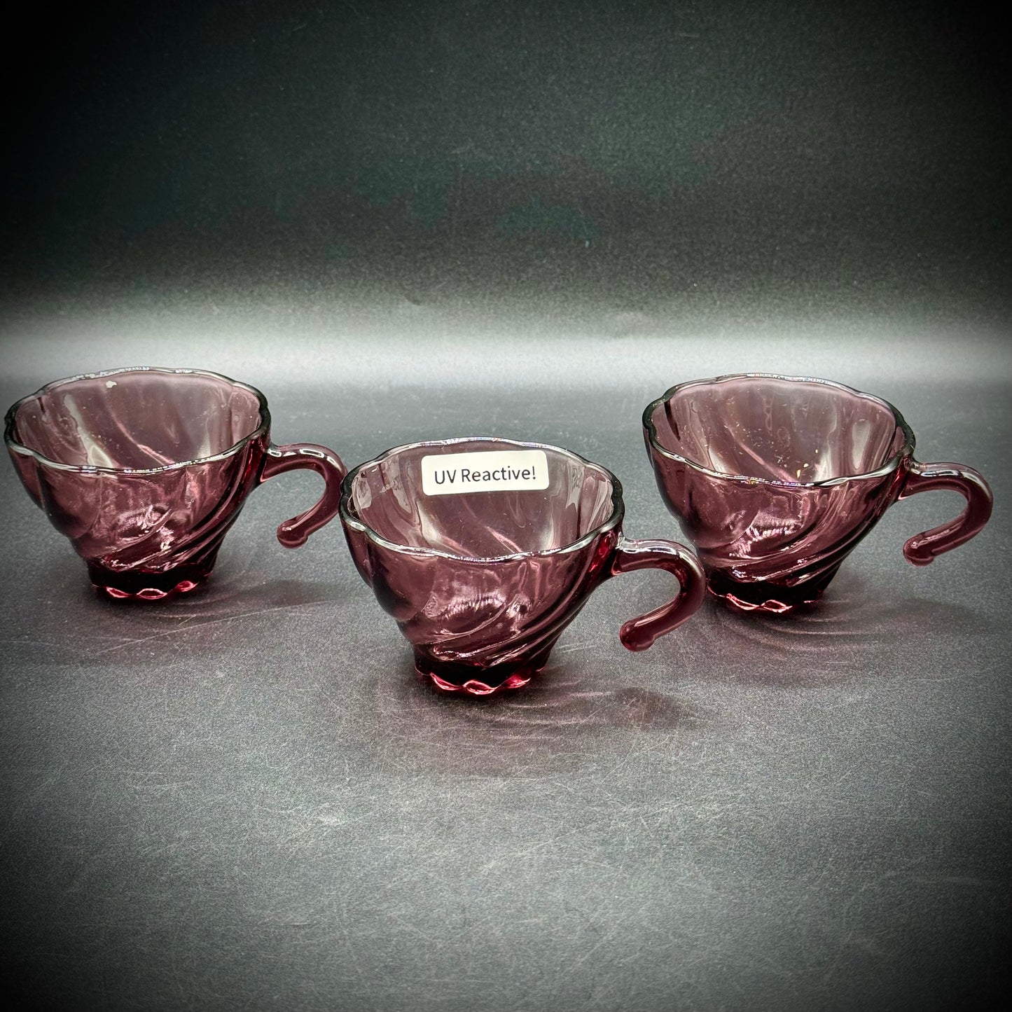 Set of 3 Vintage Hazel Atlas Amethyst Glowing Cups