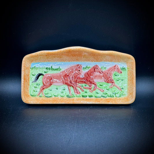 Vintage Ceramic Horse Motif Desk Tray