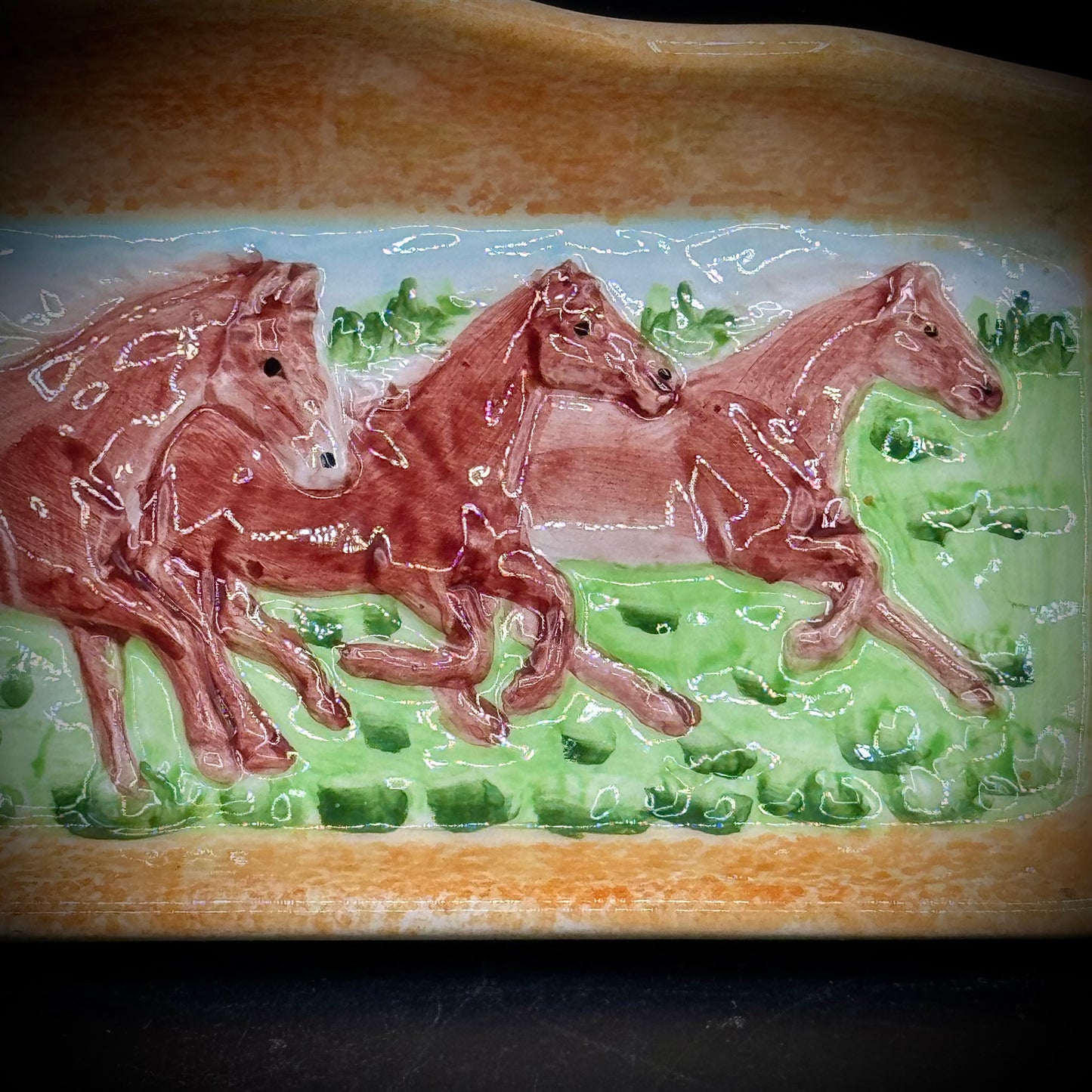 Vintage Ceramic Horse Motif Desk Tray