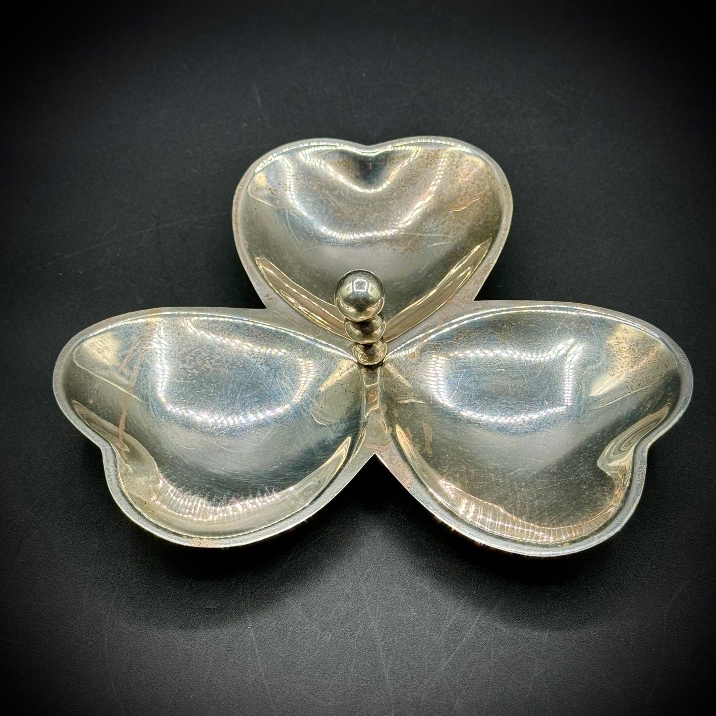 Vintage Solid Sterling Silver Clover Dish Mexico